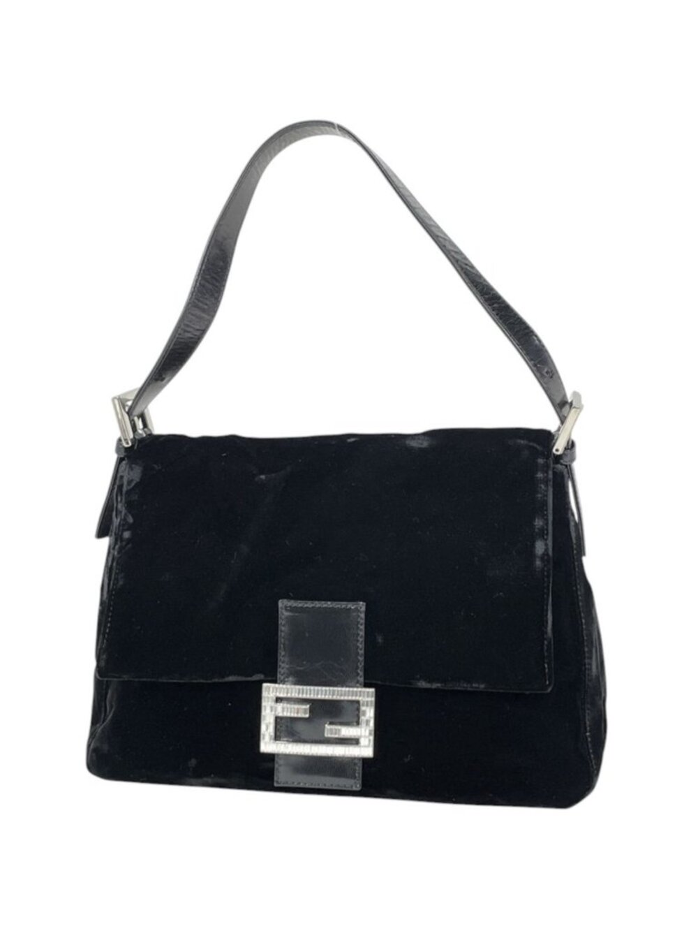 Fendi Shoulder Bag Zucca Logo Mamma Baguette Suede Black